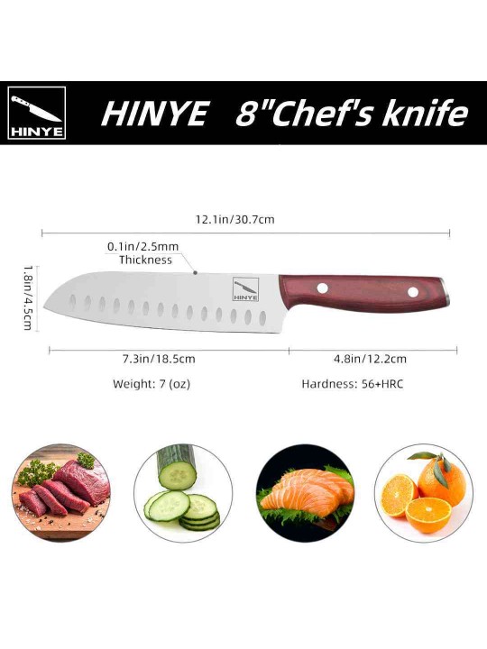 HINYE-8" CHEF'S KNIFE VG10 STEEL RED MAHOGANY HANDLE