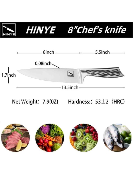 Hinye- 8" Hollow Handle Embossed Chef's Knife