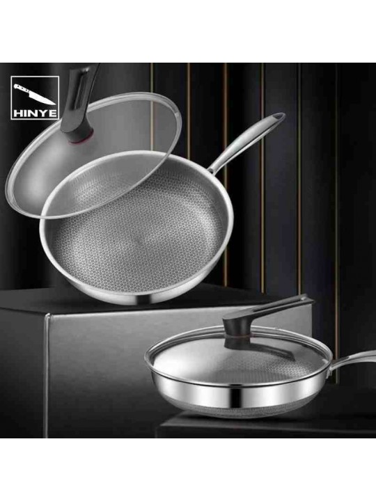 Hinye-Household 316 stainless steel double-sided wok, frying pan, hone