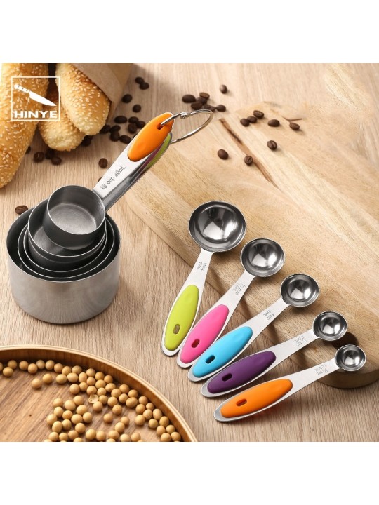 Hinye-Baking Measuring Spoons and Cups Stainless Steel with Silicone H