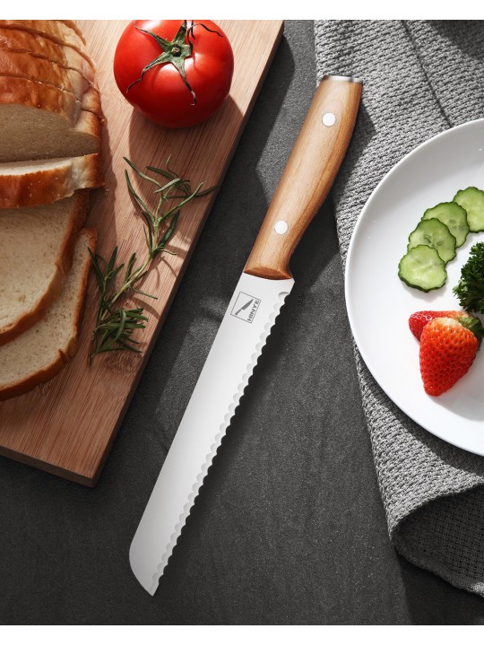 Bread Knife Professional Grade 8-Inch Serrated Edge Cake Knife, High Carbon Stainless Steel Bread Cutter for Homemade Bread (Autumn Yellow)