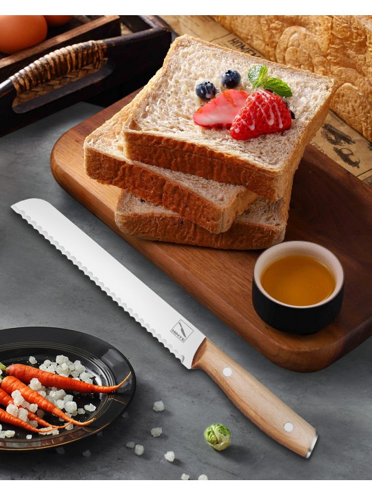 Bread Knife Professional Grade 8-Inch Serrated Edge Cake Knife, High Carbon Stainless Steel Bread Cutter for Homemade Bread (Autumn Yellow)