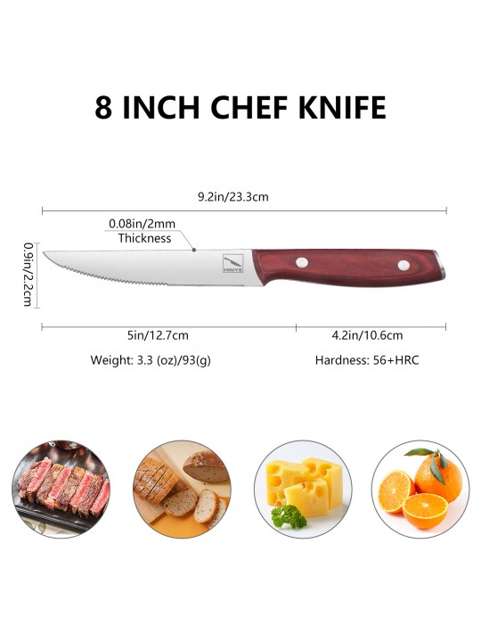 Steak Knife, Steak Knives Set of 2, Highly Resistant and Durable Stainless Steel Serrated Steak Knives with Wood Handle, Sharp Steak Knives with Color Box